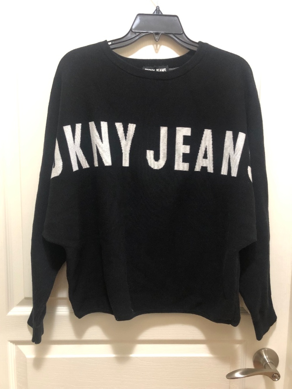 DKNY Medium cotton sweater black white logo raglan sleeve easy fit